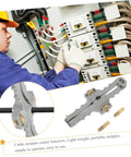 Smooth Operator Adjustable Wire Stripper And Fiber Optic Cable Cutting Tool with user operating it on wires in a control panel.