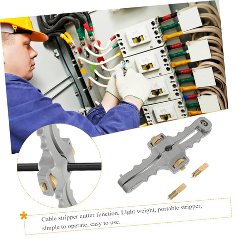 Smooth Operator Adjustable Wire Stripper And Fiber Optic Cable Cutting Tool with user operating it on wires in a control panel.
