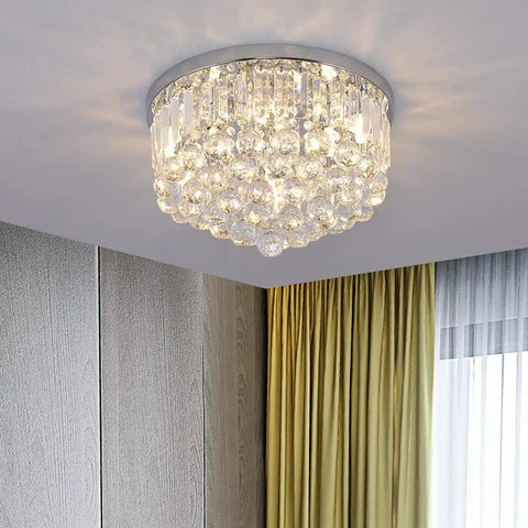 Lit Crystal Raindrop Chandelier Flush Mount Ceiling Light With G9 Base Modern K9 Crystal Beads Chrome Finish 11x16 Inch