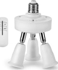 Remote Control 3 In 1 Light Socket Splitter E26 E27 Adapter with 360 Degree Rotation and 180 Degree Bend, shown with remote