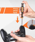 Pro Grade PS5 PS4 PS3 Console Repair Kit with PH00 PH0 PH1 Phillips and T8 Torx Drivers in use on a game controller