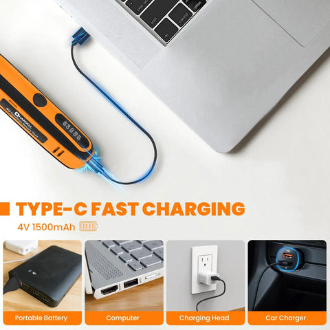 4V Mini Cordless Rotary Tool Kit With Digital Speed Display charging via Type-C cable connected to a laptop
