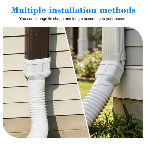 Extendable 16.5Ft Gutter Downspout Extension Pipe For 2x3 And 3x4 Downspouts, Flexible Drainage Tube, White Finish Installed