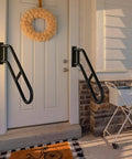 Heavy Duty Wall Mounted Grab Bar For Outdoor Steps No Sweat Assembly Non Slip Safety Railing For Porch Deck Backyard And Garage, black safety handles by door.