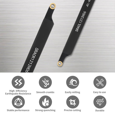 Front view of LYMMIYTC indexable lathe turning tool kit, 1/2 in (12 mm) black metal; 2 holders, 10 carbide inserts