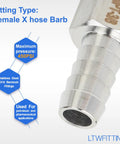 Premium 316 Stainless Steel Barb Coupler 3/8 In Hose Id With 1/4 In Female Npt Thread Fitting close-up showing female x hose barb design.