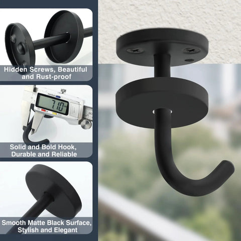 Five Pack Ceiling Hooks For Hanging Plants 110mm Stainless Steel Indoor Plant Hangers Black Matte Rust Resistant Durable