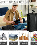Man packing suitcase with Must Have Travel Shoe Bags Set of 4 Large Waterproof Lightweight Organizers with Zipper.