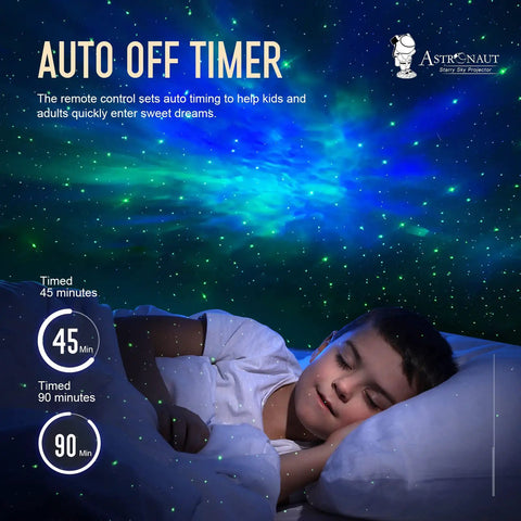 Child sleeping under Black Astronaut Space Projector Night Light For Dope Gaming Room Setup Nebula LED Light With Remote