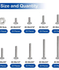 350 Piece 2-56 Phillips Pan Head Machine Screws Set In 304 Stainless Steel, Assorted Lengths From 5/32 To 1 Inch, size chart with pieces