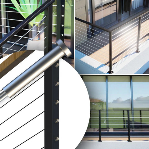 Invisible Stainless Steel Cable Railing Kit For One Eighth Inch Cable, 20 Pairs, Hidden Swage Tensioner Turnbuckles on deck