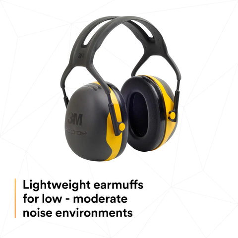 Over The Head Hearing Protection Earmuffs X Series X2A With NRR 22 Db Adjustable Headband Foam Ear Cushions Enhanced Attenuation For Construction Manufacturing Automotive Woodworking Maintenance Black And Yellow Built For Tough Jobs