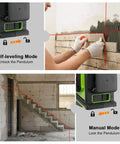 3D Self Leveling Laser Level With Three 360 Degree Laser Planes in use for tiling and staircase alignment with red cross lines