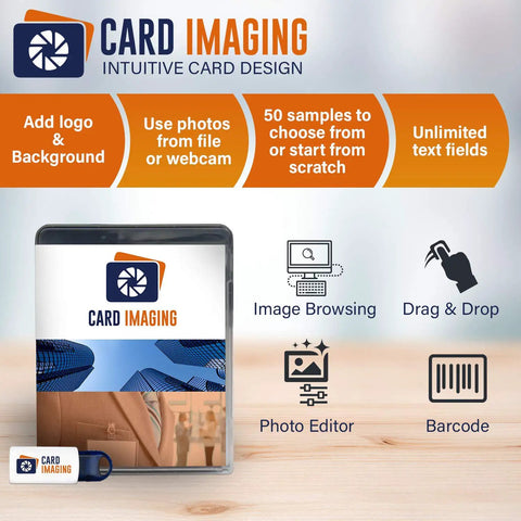 Card Imaging design software features for Single Side ID Card Printer Bundle With Ribbon 100 PVC Cards Card Imaging Software Web Camera Free Tech Support Front And Back Printing Ready By Reinsert Easy Setup Card Maker Kit