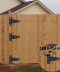 6-Pack Heavy Duty 2 Inch T-Strap Hinges In Black Rustic Iron installed on wood fence showing 270-degree rotation