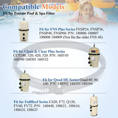 Tension Control Clamp Ring Kit For Pool And Spa Filter Easy Install Durable Clamp Ring For FNS Plus Series 23 And A Quarter Inch And 2 And A Quarter Inch Height Fits FNSP24 FNSP36 FNSP48 FNSP60 And 180006 180009 compatibility chart