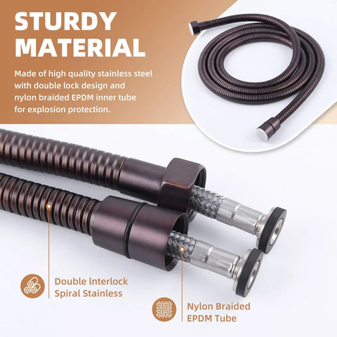 Oil Rubbed Bronze 79 Inch Stainless Steel Handheld Shower Hose Replacement with G One Half Thread flexible and durable design