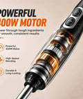 Hella Smooth Corded Immersion Blender With Two Knockout Speeds And A Beefy Copper Motor For Effortless Soup Puree Sauce Blending Paired With Stainless Steel Blades For Zero Fuss Kitchen Prep Magic motor cutaway showcasing copper components and high-speed blending features.