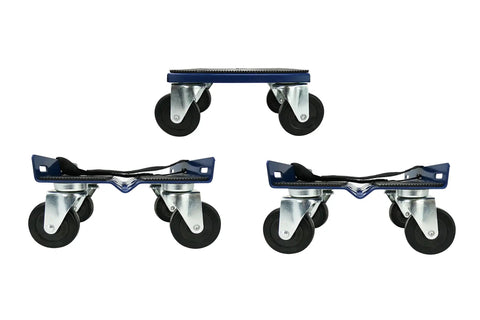 Beefy Three Piece Snowmobile Dolly Set With 990 Lb Capacity Heavy Duty Steel Dollies 7 By 7 Inch Plates And Hard Rubber Wheel Casters Blue Finish