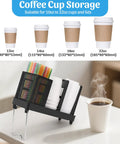 Go To Heavy Duty Coffee Cup Dispenser With Straws Holder And Lid Organizer featuring various cup sizes on countertop