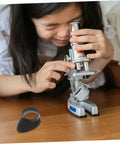 Young girl using microscope with Two Pack Eyepiece Covers Soft Rubber Lens Protectors shown separately