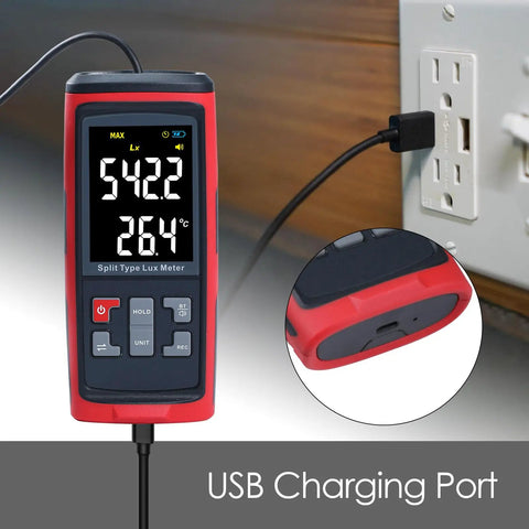 Lux Meter Logger With Split Sensor For iPhone And PC, App Controlled Readings For Plant Growth, Accurate Ambient Light Measurements, Easy Reading Capture And In-Depth Light Data, USB charging port