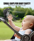 Rechargeable Portable Clip On Desk Fan For Beat The Heat On The Go With 3 Speeds And USB Power blowing air near a baby in a stroller