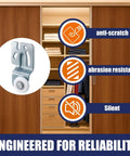 Top-Hung Sliding Door Roller Kit With 4 Durable Wardrobe Wheels for Bypass Closet and Kitchen Doors shown in wardrobe