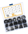 Heavy Duty Multiple Size Clip Set Ranging From 4mm To 28mm For Heavy Machinery And Car Repair Jobs That Won`t Rust Steel Rings Perfect For Assembly Tasks And Keeping Your Projects Secure in a plastic organizer.