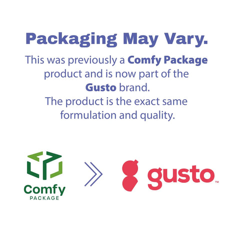 Packaging may vary notice from Comfy Package to Gusto brand.