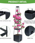 Diagram of Two Pack Raised Garden Bed Planter Box With Trellis For Climbing Vegetables And Tomatoes, highlights details like connectors and water inlet.