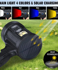 Rechargeable Spotlight 2 Million Lumens Handheld Searchlight With Solar Panels showing four light colors.