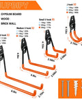 Heavy Duty Steel Garage Hooks With Anti Slip Coating, Wall Mount Storage Organizer size chart and installation details