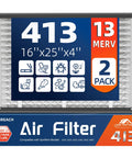 Front view of a 2 Pack Replacement Air Filters MERV 13 16x28x4 Actual Size Fits HVAC Furnaces and Air Purifiers Models 4400 3413 2416