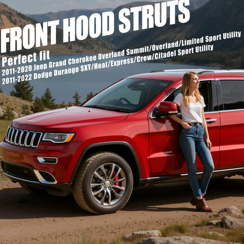 Front Hood Lift Supports for Jeep Grand Cherokee 2011 to 2020 and Dodge Durango 2011 to 2022 No Fuss Direct Replacement