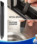 Grout Cleaning Brush Set With V Shape Edge Brush Deep Cleaning Brush Detail Brush With Silicone Scraper Mini Dustpan And Scraper Four Slot Storage Box For Tile Sink Drain Crevice Cleaning shown in use cleaning surfaces
