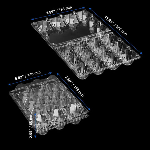 Clear 12 Grid Egg Cartons 50 Pack Bulk For Family Farm Or Market Use Each Holds One Dozen Eggs Sturdy Plastic Egg Trays Dimensions