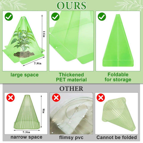 30 Pack Plastic Seedling Cloche Garden Covers For Plants Reusable Green Clear Bell Shields With Ground Spikes And Cross Supports 7.8 Inch By 11 Inch Mini Greenhouse To Stop Birds Slugs And Sun Damage