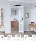 42 By 84 Inch Bifold Barn Door With Hardware Kit Solid MDF Slab Covered With Waterproof PVC Surface Frosted Glass Panel Space Saving Sliding Door For Bathrooms Bedrooms Laundry Rooms And Kitchens Assembly Required installed in room