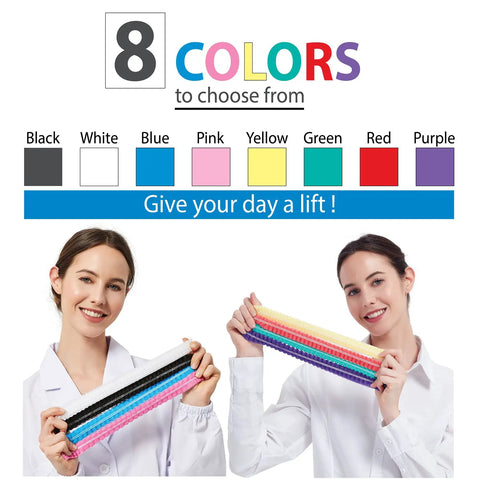 Two women holding multi-color head covers, featuring 8 colors of 500 Pack White Disposable Hair Nets Bouffant Caps Elastic Head Covers