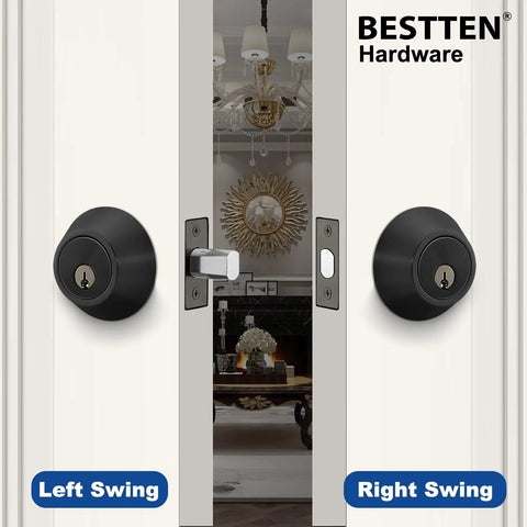 Keyed Alike Deadbolt Set for Exterior Front Doors, Single Cylinder Entry Lock With Same Key, left and right swing example