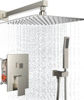 Wall Mounted 10 Inch Rain Shower System With Overhead Showerhead, Luxury Rainfall Shower Combo Set, Brushed Nickel Finish