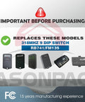 Image showing 3 Channel Gate Opener Remote Replacement 318MHz 9 Dip Switches 3 Positions with six remotes displayed.