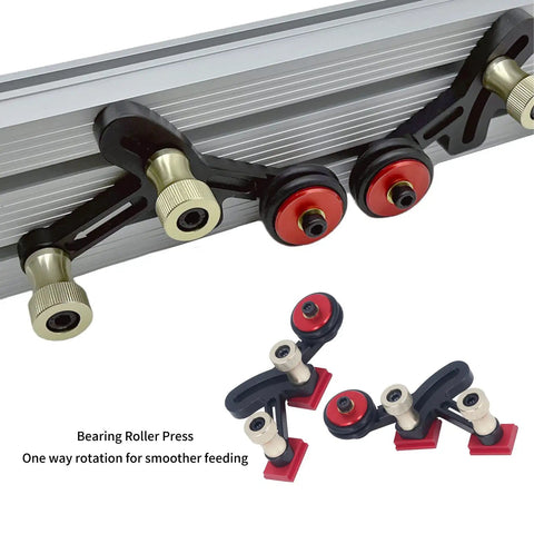 Dead Nuts Steady One Way Bearing Roller Press Feeder Aluminum Alloy Featherboard with dual rollers for smooth feeding.