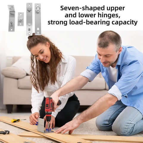 People working with drill next to Built Tough Stainless Steel Rotating Shaft Torque Pivot Hinges For Concealed Doors And Secret Entrances.