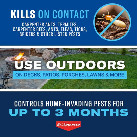 Carpenter Ant And Termite Killer Plus Concentrate For Outdoor Insect Control kills on contact for 3 months; use on patios and lawns