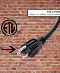 ETL listed black plug of Heavy Duty 6 Foot Extension Cord 16 AWG SJTW Indoor Outdoor Power Cable 3 Prong 125V 13A