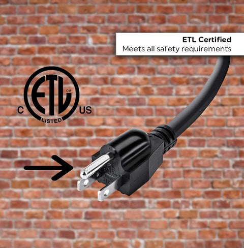 ETL listed black plug of Heavy Duty 6 Foot Extension Cord 16 AWG SJTW Indoor Outdoor Power Cable 3 Prong 125V 13A