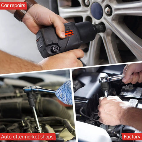 11 Piece Impact Socket Adapter And Reducer Set With Universal Joint Wobble Drive And Storage Case used in car repairs, aftermarket shops, factory.