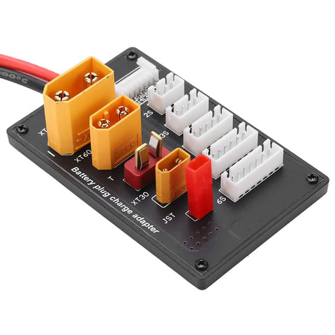 Parallel Charging Board Adapter For 2S To 6S LiPo Batteries For RC Drones And FPV Gear showing connectors